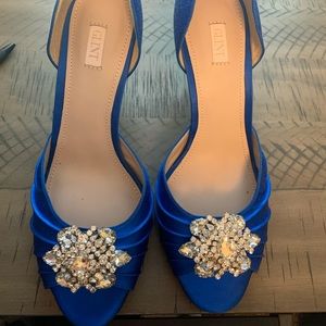 Glint Blue Satin Shoes with replacement heels